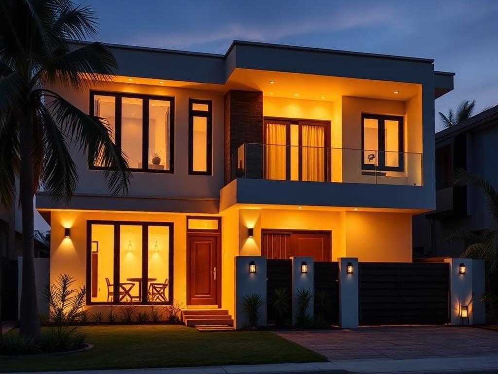 Coastal facade at dusk